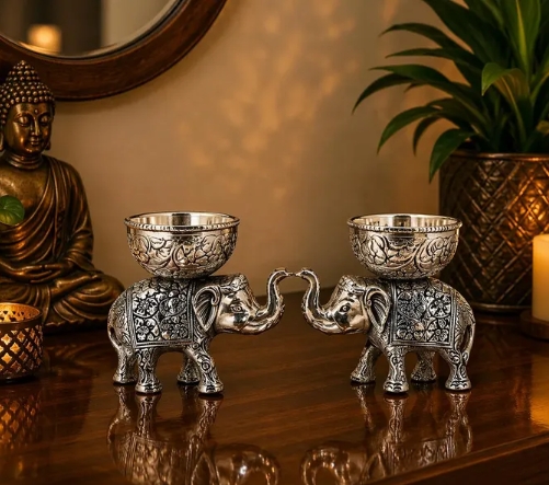 Handcrafted Metal Elephant Dry Fruit Bowl Set - Image 8