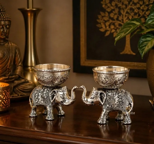 Handcrafted Metal Elephant Dry Fruit Bowl Set - Image 9