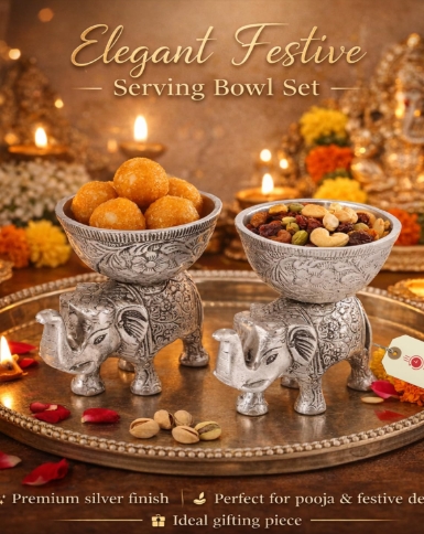 Handcrafted Metal Elephant Dry Fruit Bowl Set - Image 11