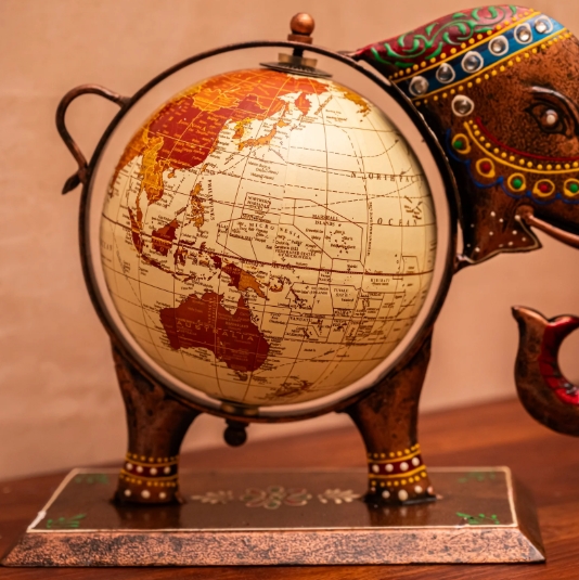 Handcrafted Metal Elephant Tabletop Globe - Image 2
