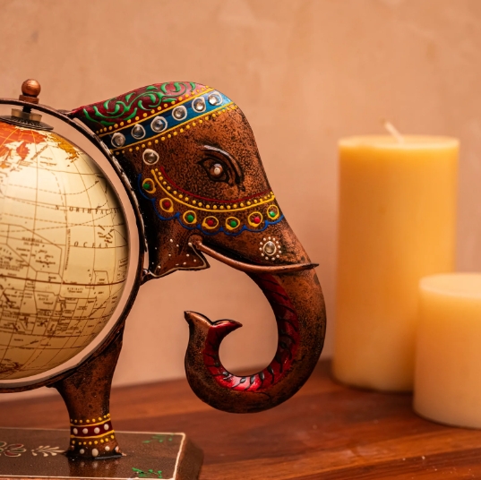 Handcrafted Metal Elephant Tabletop Globe - Image 3
