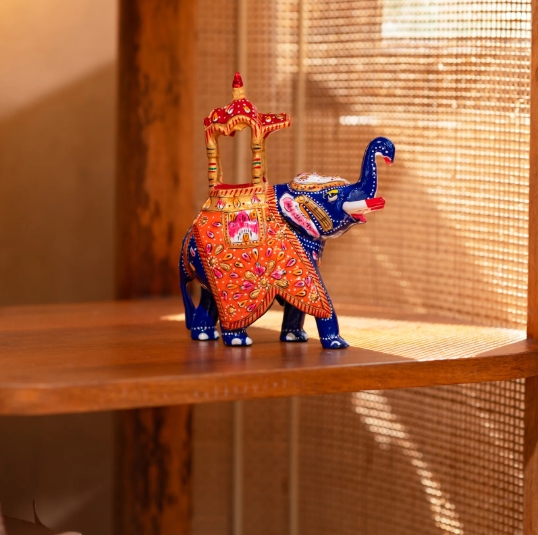 Royal Hand-Painted Metal Meenakari Ambabari Elephant Figurine - Image 2