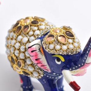 Royal Blue Meenakari Elephant Figurine with Pearl Embellishments