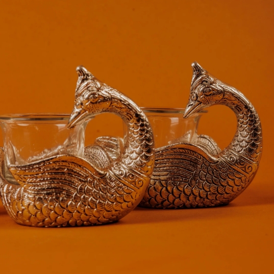German Silver-Plated Peacock T-Light Holder
