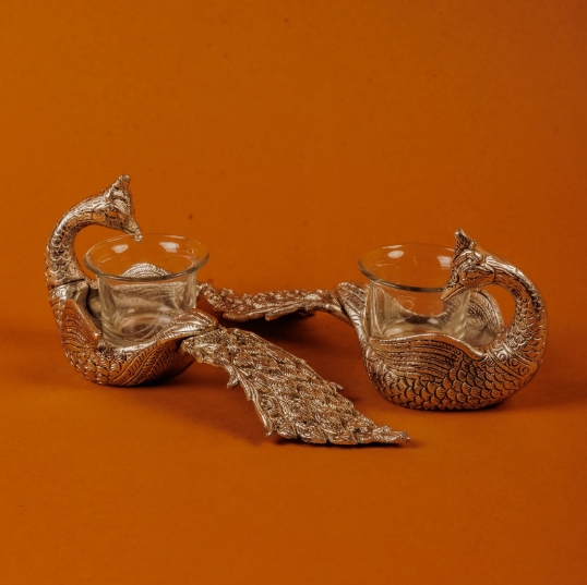 German Silver-Plated Peacock T-Light Holder - Image 2