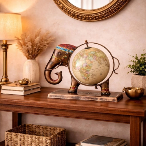 Handcrafted Metal Elephant Tabletop Globe - Image 4