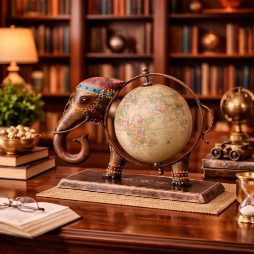 Handcrafted Metal Elephant Tabletop Globe - Image 5