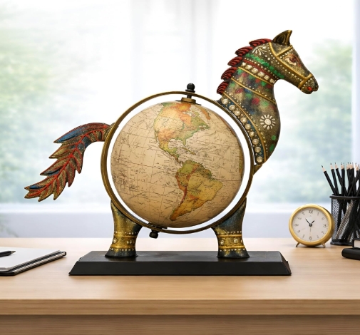 Vintage Horse Metal Globe Tabletop Décor