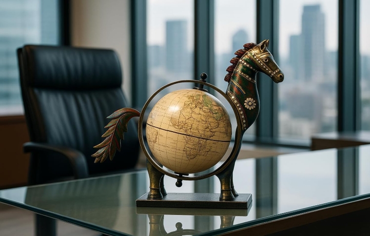 Vintage Horse Metal Globe Tabletop Décor - Image 2