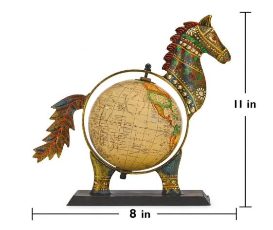 Vintage Horse Metal Globe Tabletop Décor - Image 3