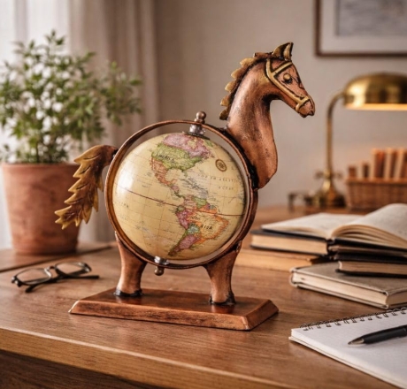 Vintage Horse Metal Globe Tabletop Décor - Image 4