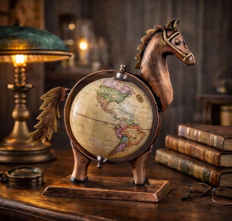 Vintage Horse Metal Globe Tabletop Décor - Image 5