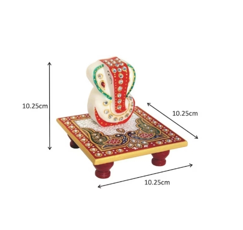 Hand-Painted Marble Ganesha Idol with Decorated Peacock Chowki