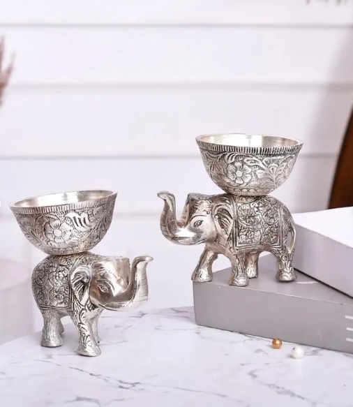 Handcrafted Metal Elephant Dry Fruit Bowl Set - Image 12