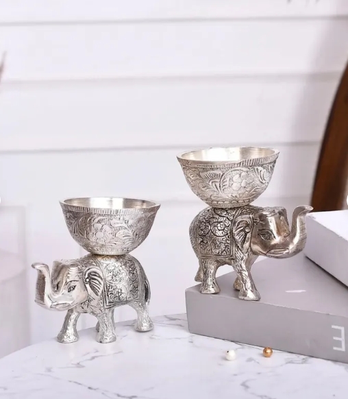 Handcrafted Metal Elephant Dry Fruit Bowl Set - Image 13