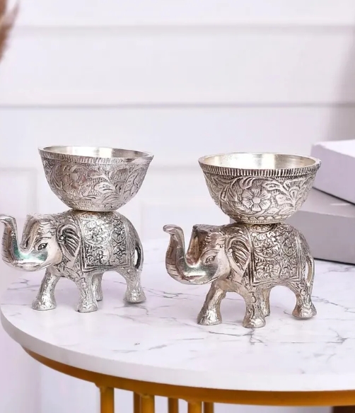 Handcrafted Metal Elephant Dry Fruit Bowl Set - Image 14