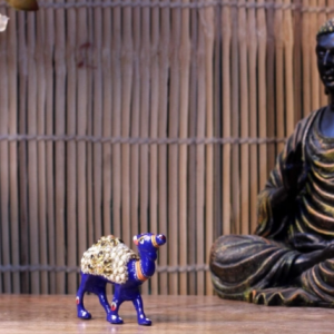 Royal Blue Meenakari Camel Figurine with Pearl Embellishments