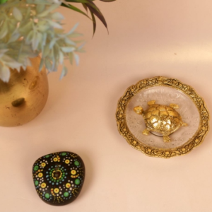 Feng Shui Brass Tortoise on Decorative Glass Plate