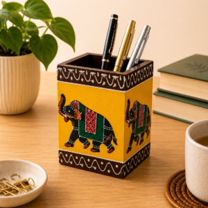 Hand-Painted Wooden Elephant Desk Organizer