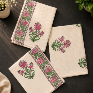 Hand Block Organic Cotton Waffle Towel Set: Bath & Hand Towels