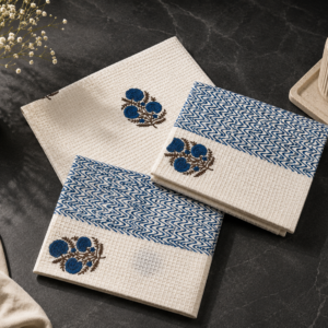Hand Block Organic Cotton Waffle Towel Set: Bath & Hand Towels