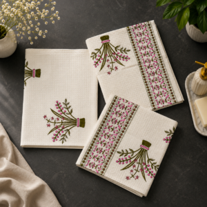 Hand Block Organic Cotton Waffle Towel Set: Bath & Hand Towels