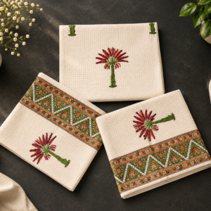 Hand Block Organic Cotton Waffle Towel Set: Bath & Hand Towels