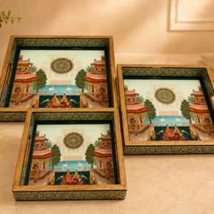 Royal Mughal Heritage Wooden Serving Trays (Set of 3)