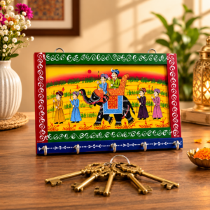 Traditional Rajasthani Hand-Painted Wooden Key Holder