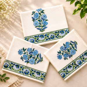 Hand Block Organic Cotton Waffle Towel Set: Bath & Hand Towels