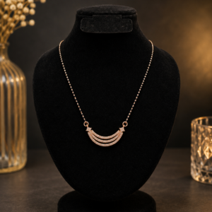 DC Jewelry Rose Gold Triple Tier Crescent Pendant Necklace with Beaded Chain
