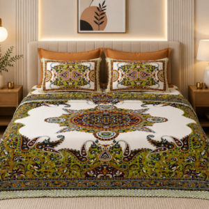 Royal 100% Cotton Super King Bedsheet Set (108" x 108") – Traditional Jaipuri Hand-Block Print with 2 Pillow Covers