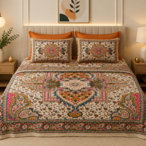 Royal 100% Cotton Super King Bedsheet Set (108" x 108") – Traditional Jaipuri Hand-Block Print with 2 Pillow Covers